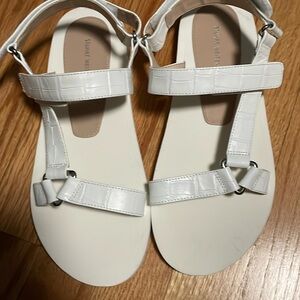 Stuart Weitzman Vail Sport Croc-embossed Leather Sandals in white